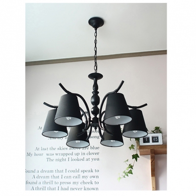 modern simple led iron chandelier with fabric lampshades white and black iron chain pendant chandelier for living room