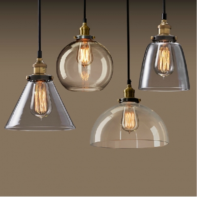 new vintage clear glass pendant light copper hanging lamps e27 110/220v light bulbs for home decor restaurant luminarias abajour [pendant-lamps-4843]
