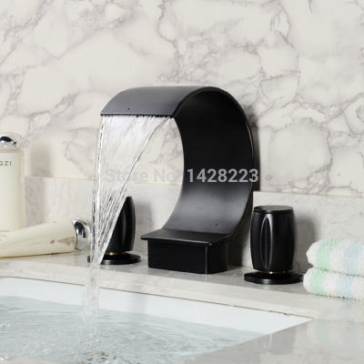 oil rubbed bronze 3pcs bathroom basin sink faucet deck mounted big "c shape " waterfall basin mixer taps [oil-rubbed-bronze-6697]