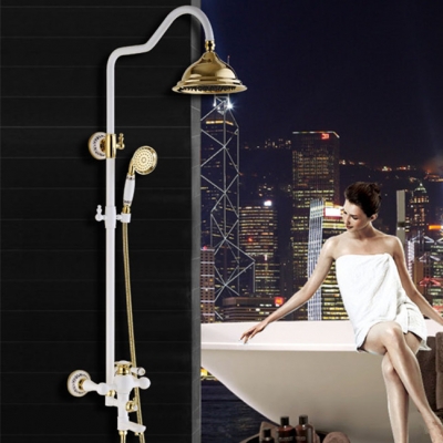 polished golden & grilled white paint shower bathtub faucet wall mount bathroom rainfall shower faucet yls5870-e [gold-finish-shower-set-2942]