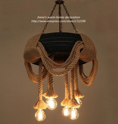 retro loft creative industrial vintage spiral rubber rope led pendant light for cafe bar staircase foyer,e27*6 bulb included