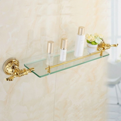 solid brass golden finish with tempered glass,single glass shelf bathroom shelf bathroom accessories zp-9354 [bathroom-shelf-902]