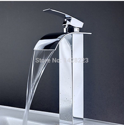 square style taller bathroom basin sink faucet waterfall spout single handle basin mixer faucet [chrome-1489]