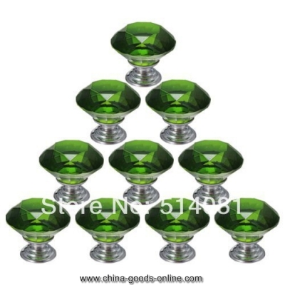 10pcs green 30mm crystal glass diamond shape cabinet knob drawer pull handle kitchen