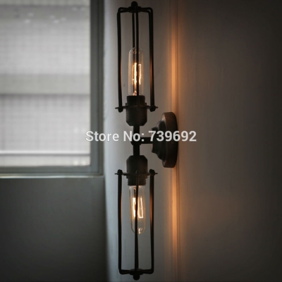 2 heads vintage wall lamp retro loft wall sconce ac 90-240v 2*e27/e26 black metal iron wall lamps for canteen art decoration [iron-wall-lamps-4690]