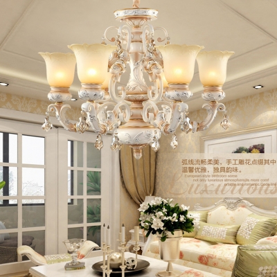 2015 promote 3w led bulb europe royal painted resin up frosted glass chandelier luxury living room pastoral chandelier