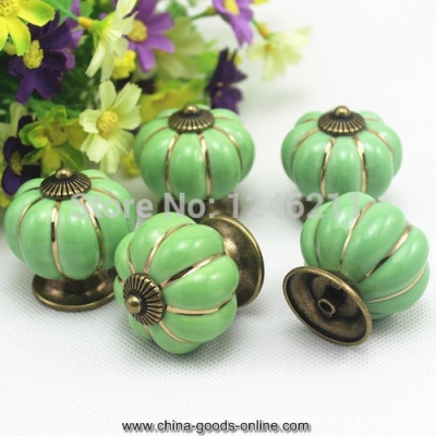 40mm 5pcs cute pumpkin ceramic knobs pulls kitchen kids cabinets dresser drawer handles-green [Door knobs|pulls-160]