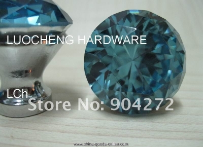 50pcs/ lot 30 mm water blue crystal cabinet knobs on chrome zinc base [Door knobs|pulls-787]
