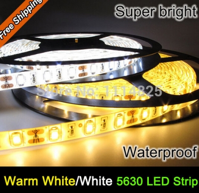 5m 5630 led strip 300 smd dc 12v waterproof ip65 60led/m super bright warm white/ white