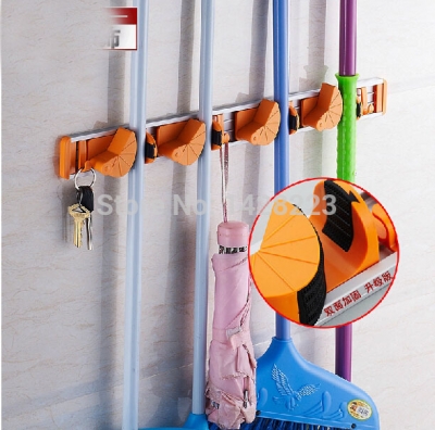 abs & aluminum wall mounted bathroom mop and broom holder cleaning tools hanger [mop-amp-broom-holder-6507]