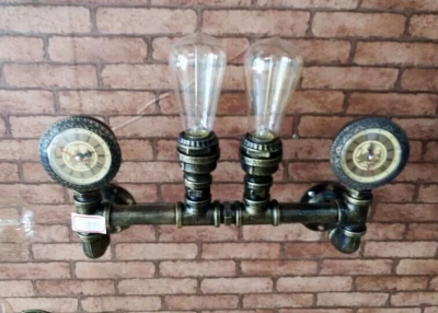 aged steel pipe lighting industrial water pipe lamps black or brass finished 110v/220v e27 2-arm iron edison chandelier