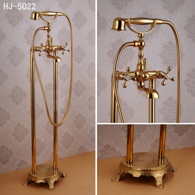 bathroom golden floor stand faucet telephone type bath shower mixer brass shower set luxury bathtub tap hj-5022