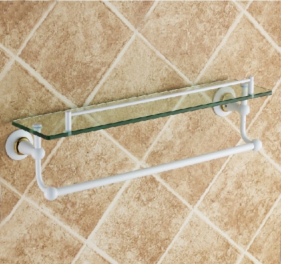 bathroom shelf with towel rack,single glass shelf,solid brass base+white painted finish,glass shelfst-3598b [bathroom-shelf-913]