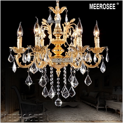 classic 6 arms golden clear crystal chandelier light fixture crystal lustre hanging lamp for foyer lobby md8861 l6 d580mm h600mm [crystal-chandelier-zinc-alloy-2302]