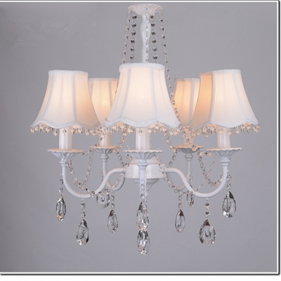 colorful korean fabric lampshade crystal white iron chandelier for bedroom 6 colors princess crystal pastoral chandelier [european-style-81]