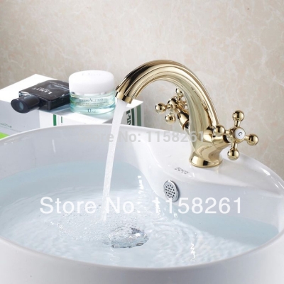 contemporary concise bathroom faucet golden polished brass basin sink faucet dual handle bath mixer hj-6653k [golden-bathroom-faucet-3498]