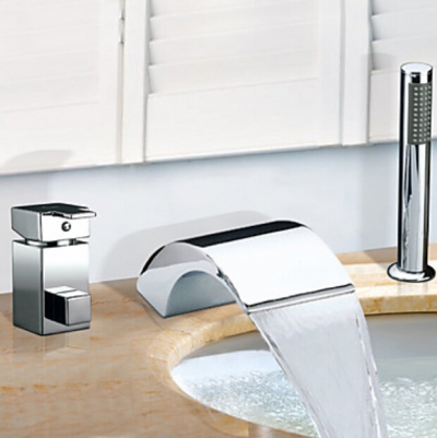 deck mount single handle waterfall bath shower faucet 3pcs with handshower bathtub mixer taps