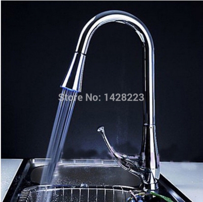 deck mounted pull out led 3 colors kitchen sink faucet polished chrome single handle kitchen mixer taps