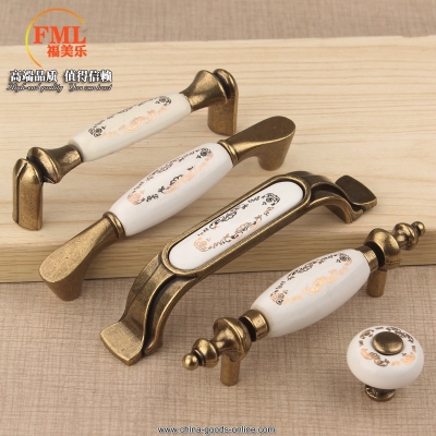 f003 jinhua gold ring ceramic handle pastoral continental furniture drawer wardrobe door handle [Door knobs|pulls-306]