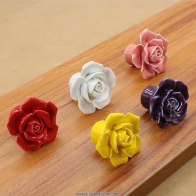 fashion 5 colors rose ceramic pulls european cabinet drawer knobs pulls kids room door wardrobe dresser closet pull handles