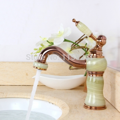 fashion luxurious antique royal family style marble rose gold &cold basin faucet mixer tap vanity e-04 [golden-bathroom-faucet-3471]