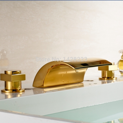golden brass bathroom vanity sink faucet deck mounted waterfall faucet basin mixer taps torneira para banheiro [golden-3260]