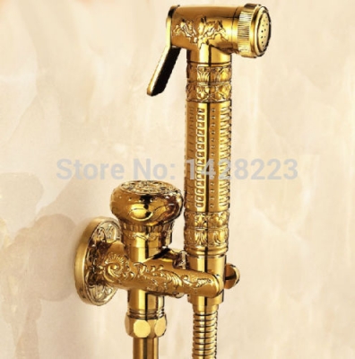 high-grade gold plate flower carved wall mount bathroom bidet faucet single handle handheld bidet taps