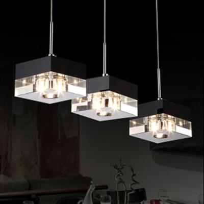 k9 crystal simple fashion modern led pendant lights stainless steel square hanglamp for bar home lightings lamparas colgantes