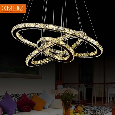 led pendant lights 3 diamond ring crystal light fixture k9 for dining room living room lamp hanging lighting 200v [modern-pendant-lights-5000]