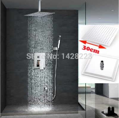 luxury 12" brass shower head concealed install shower set faucet single handle chrome finished