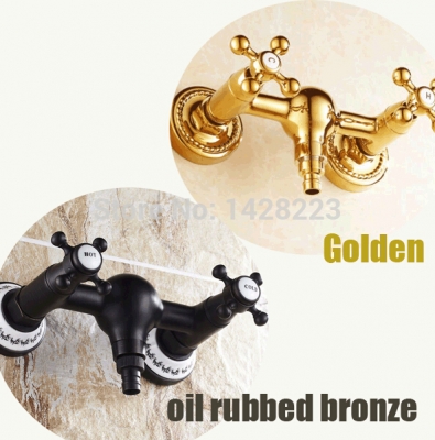 luxury golden & oil rubbed bromze brass washing machine faucet bathroom wall mount dual handles laundry sink mixer tap
