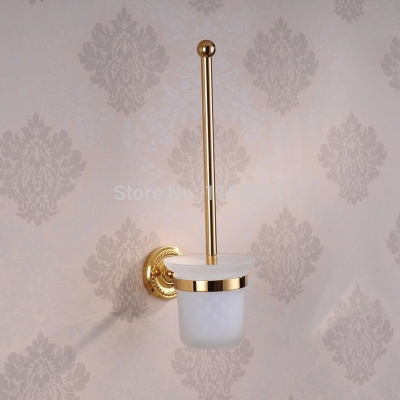 luxury golden plated finish toilet brush holder with frosted glass cup household products bath decoration hj-1309k [toilet-brush-holder-8066]