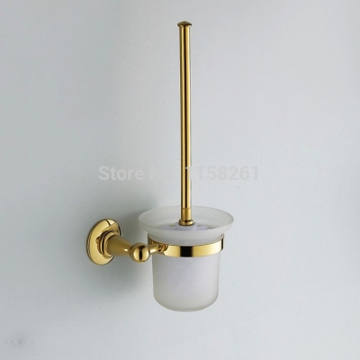 luxury golden plated finish toilet brush holder with frosted glass cup household products bath decoration st-3194