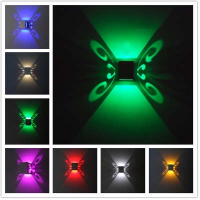 modern brief 3w ac85-265v led wall lamps for bar/ktv/ home lighting aluminum butterfly shape emitting color wall lights