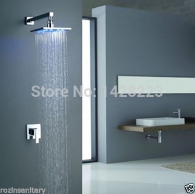 modern design chrome finished 8" brass rainfall shower faucet set single handle with led color changing [chrome-1638]