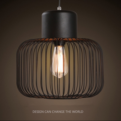 modern simple iron frame birdcage edison led pendant light for study room with edison bulb [american-style-7856]
