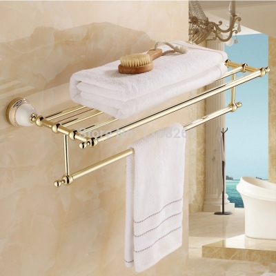 new arrival towel racks luxury bathroom accesserries golden finish bath towel shelves towel bar bath hardware 5612