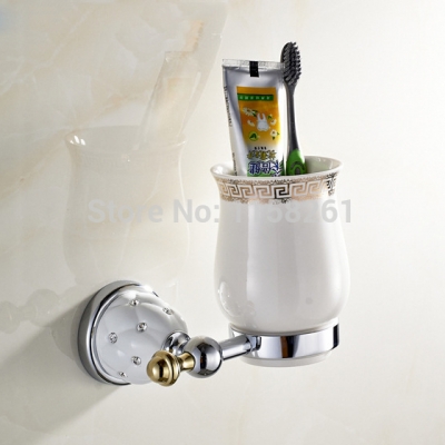 new modern home decoration luxury european style chrome copper toothbrush tumbler&cup holder wall mount bath product 5102