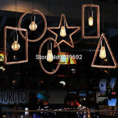 nordic loft industrial chandelier modern minimalist dining hall bar decorate lighting lamps geometry chandeliers with hemp rope