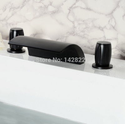 oil rubbed bronze double handles bathroom sink basin faucet deck mounted waterfall basin mixer taps [oil-rubbed-bronze-6719]