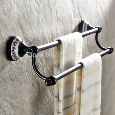 oil rubbed bronze finished bathroom wall mounted double towel bar solid brass dual rod towel rack [tower-bar-8526]