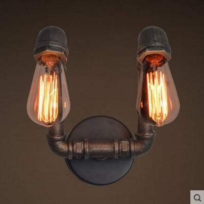 pipe american style loft retro vintage industrial wall lamp with 2 lights for home dinning room , edison wall sconce [edison-loft-wall-light-2848]