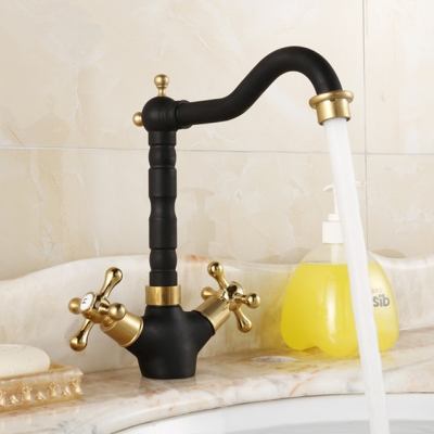 polished black 2 handles swivel and cold mixer bathroom faucet tap brass basin faucet bathroom sink mixer jr-868h