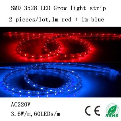 red & blue ac220v 7.2w/lot smd3528 led grow strip light, provide illumination for seedling and plants in grow tent
