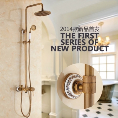 selling antique brass finish bathroom rainfall with spray shower durable brass construction faucet set st-9134
