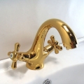 soild copper gold finish bathroom faucet double handle bend spout washbasin tap mixer torneira banheiro