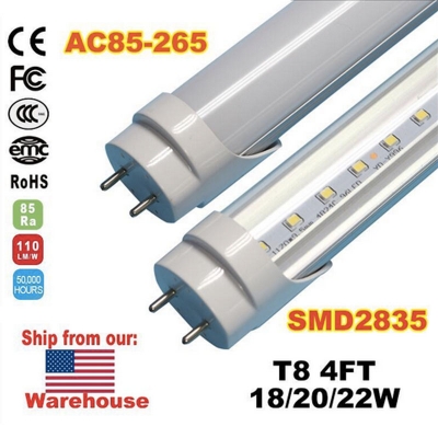 t8 4ft 1200mm led g13 tube light high super bright 18w 20w 22w warm cold white led fluorescent bulbs ac110-240v fcc 120pcs/lot