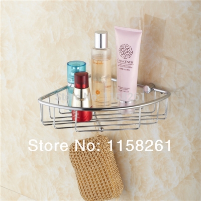 wall mounted chrome finish new brass bathroom shower shelf triangle basket holder accessories banheiro kh-1070 [bathroom-shelf-899]