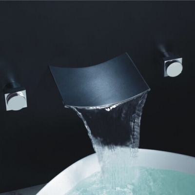 wall mounted dual handles waterfall bathroom basin faucet chrome finish 3 holes basin mixer tap lt-302