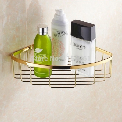 wall mounted golden brass bathroom soap basket bath shower shelf triangle basket holder building material hj-111k [bathroom-shelf-65]